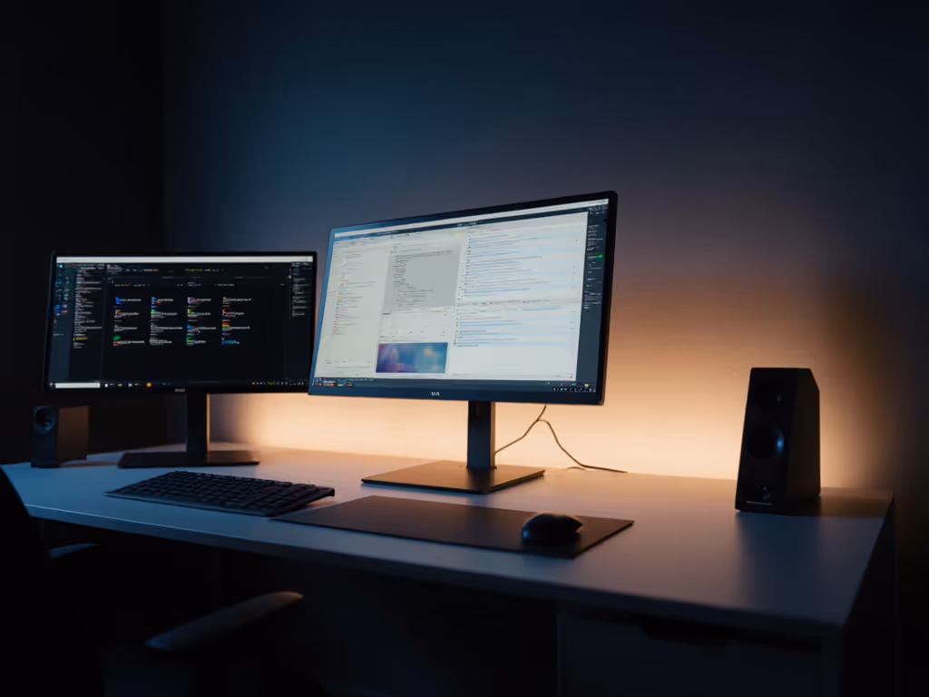 ergonomic_monitor_setup_with_bias_lighting_behind_display