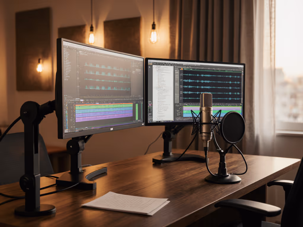 Podcast Monitor Setup: Script-Optimized Workspace Essentials